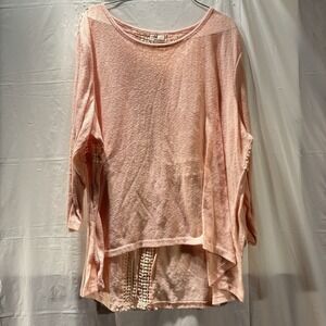 Cato Women's 3/4 Length Sleeve Top Lace Sheer Back 22/24W Peach Pullover